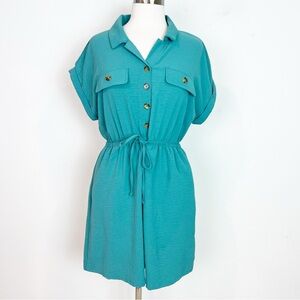 LUCKY BRAND TEAL GREEN ELASTIC WAIST FIT & FLARE DRESS WOMENS MEDIUM